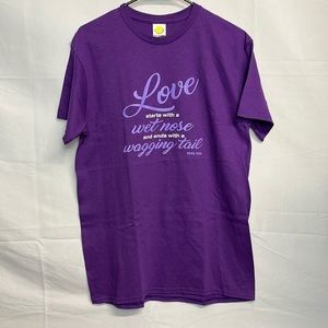 Love starts with a wet nose and ends with a wagging tail. Tee shirt. Purple new